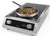A HENDI single-induction electric cooktop in stainless steel and black, shown with a frying pan containing food on top. The front features a digital display showing '2000' and two rotary knobs.