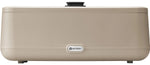 A HENDI countertop appliance in a warm beige finish, featuring a rounded rectangular body, a top-mounted black lid knob, and a silver oval logo plate on the front.